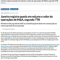 Janeiro registra queda em volume e valor de operaes de M&A, segundo TTR